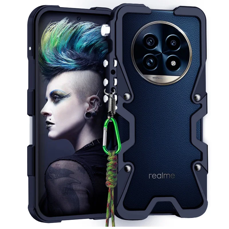 Luxury Armor Metal Aluminum Phone Cases Bumper For Oppo Realme 13 Pro Plus Cover Mechanical Purely Handmade Skull Case