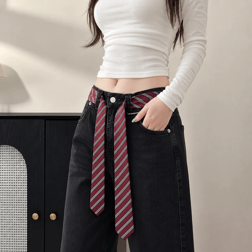 Elegant Striped Tie Belt Polyester Adjustable Length Waist Strap Decorative Accessory Dress Waistband Casual Wear