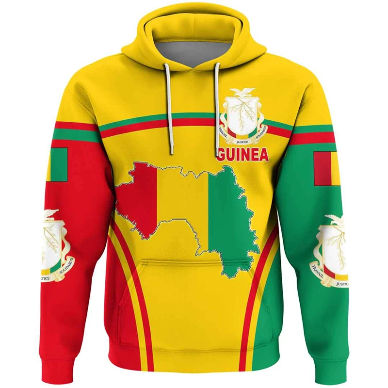 The Republic-of Guinea Map Flag 3D Printing Hoodies Guinea Coat Of Arms Graphic Hooded Sweatshirts Mens Pullovers Hooded Hoody