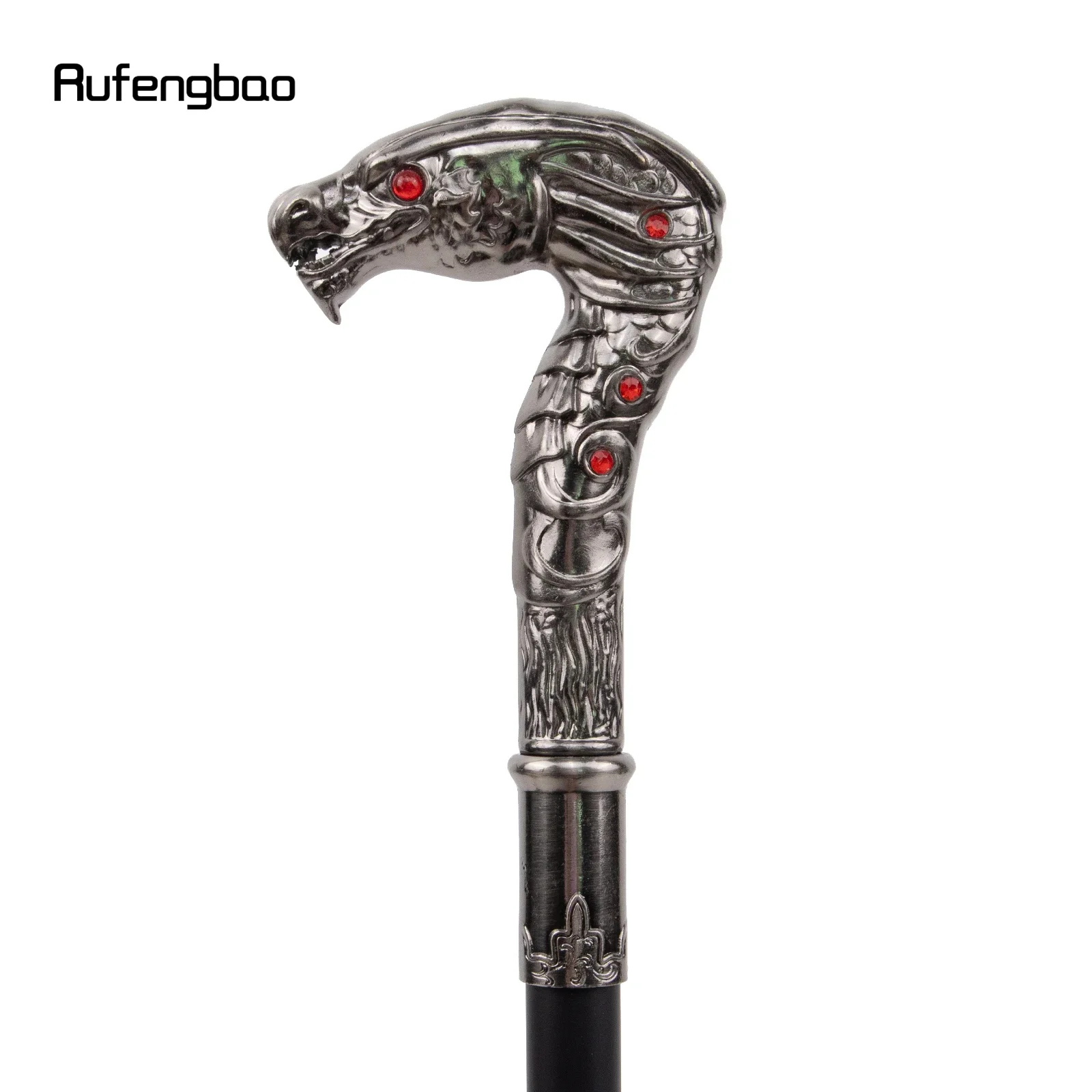 Red Eye Dragon Silber Luxus Spazierstock Party Mode Eleganter Spazierstock Dekorativer Cospaly Cane Knopf Crosier 93cm