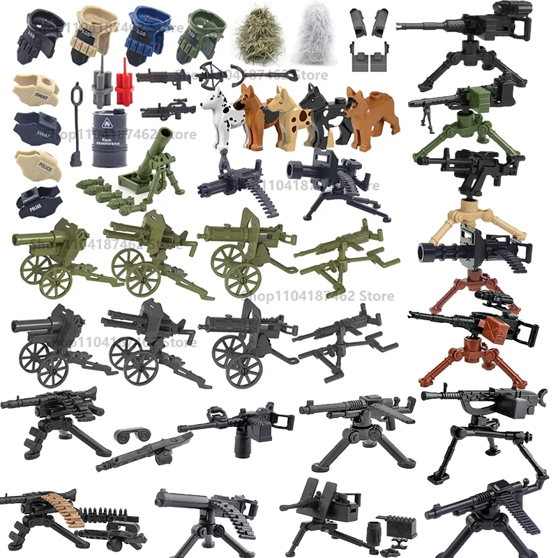 Military Special Police Armed Accessory Building Blocks Mountain Gun Quadruple Machine Gun Explosion-proof Suit Police Dog Block