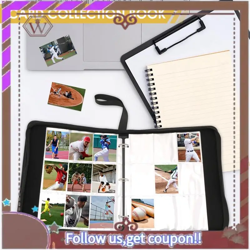 ABBG-Trading Card Binder, 9 Pockets Baseball Card Binder Sleeves With Zipper, Card Case For Game/Football/Baseball Card