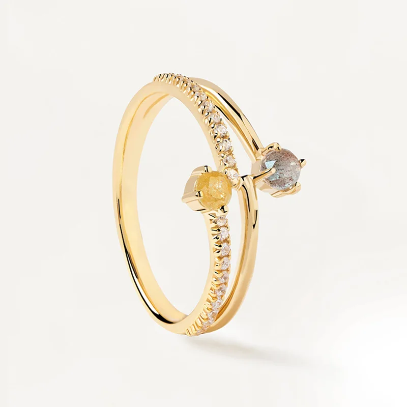 

Jenny&dave S925 Sterling Silver Staggered Diamond Arrangement Dual Color Zircon Personalized Design Versatile High-end Ring New
