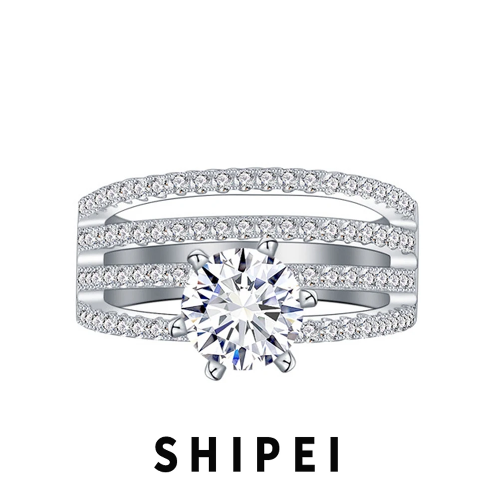 

SHIPEI 925 Sterling Silver Round Cut White Sapphire Gemstone Personality Wedding Party Fine Jewelry Ring For Women Wholesale