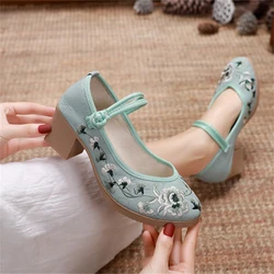 New Chinese Style Retro Hanfu Cloth Shoes Women Cotton Linen Thick-soled High-heeled  Single Shoes For Cheongsam Ancient Costume