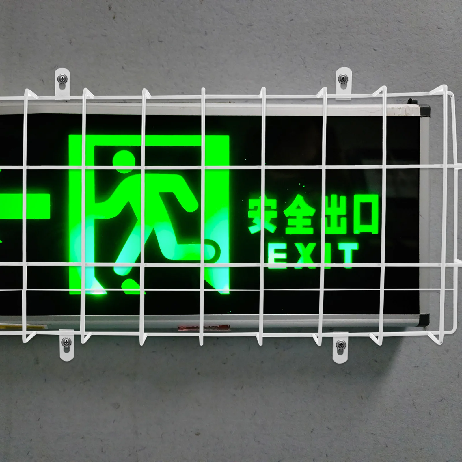 قفص خفيف للخروج في حالات الطوارئ، غطاء شبكي سلكي معدني واقي لافتة خروج مثبت على الحائط لمقاومة التأثير المتانة #5