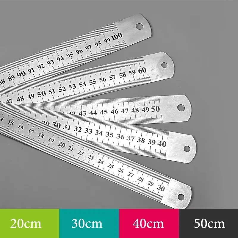 Double Side Stainless Steel Straight Ruler Metric Rule Precision Measuring Tool 15/20/30/40/50cm School Office Drawing Supplies