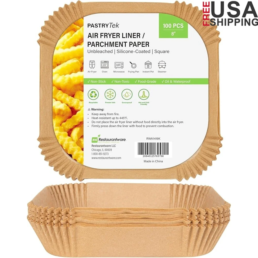 

Disposable Air Fryer Liners 100 Count No Stick Silicone Coating Unbleached Food Grade Parchment Greaseproof Waterproof Bowl