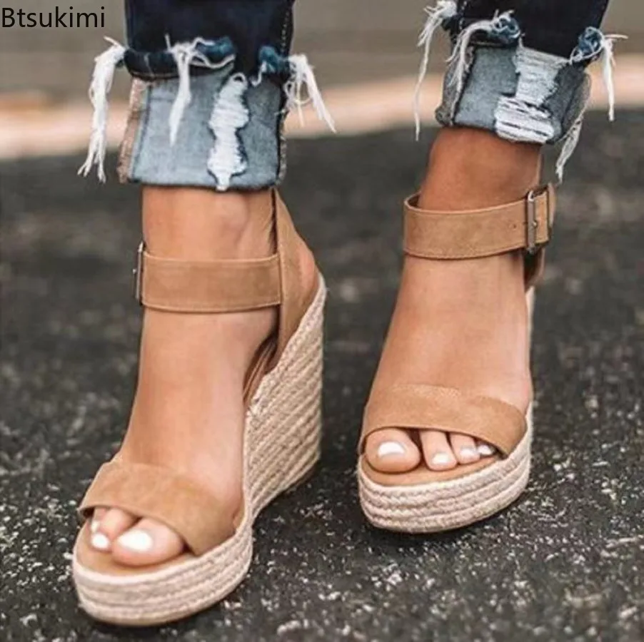 

2024 Ladies Shoes Platform Sandals Women's Comfortable Wedges High Heel Sandalia Woman Summer Peep Toe Casual Pumps Plus Size 43