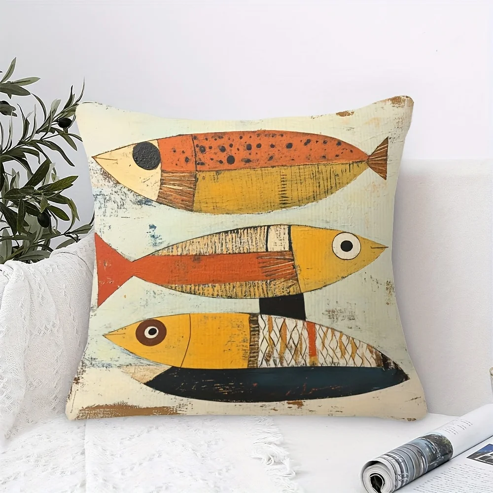 Double Sided Mid Century Modern Scandinavian Fish Art Decorative Throw Pillow Case Abstract Nature Cushion Cover for Sofa Home