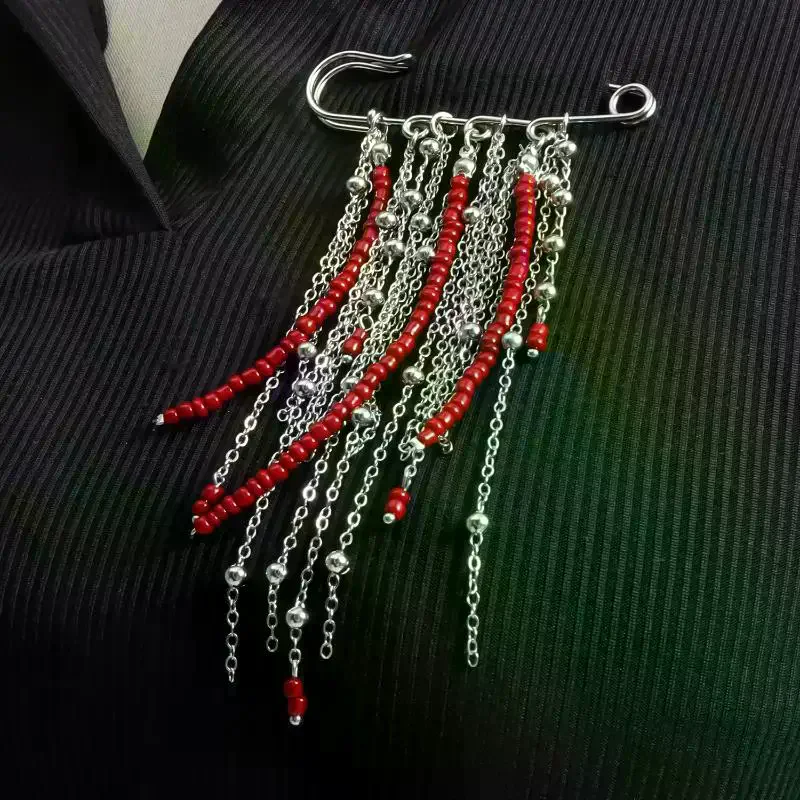 Fashion Exaggerated Beads Beaded Fringed Chain Brooch Retro Design Suit Pin Pendant Fixed Pin Party Jewelry Accessories Gifts