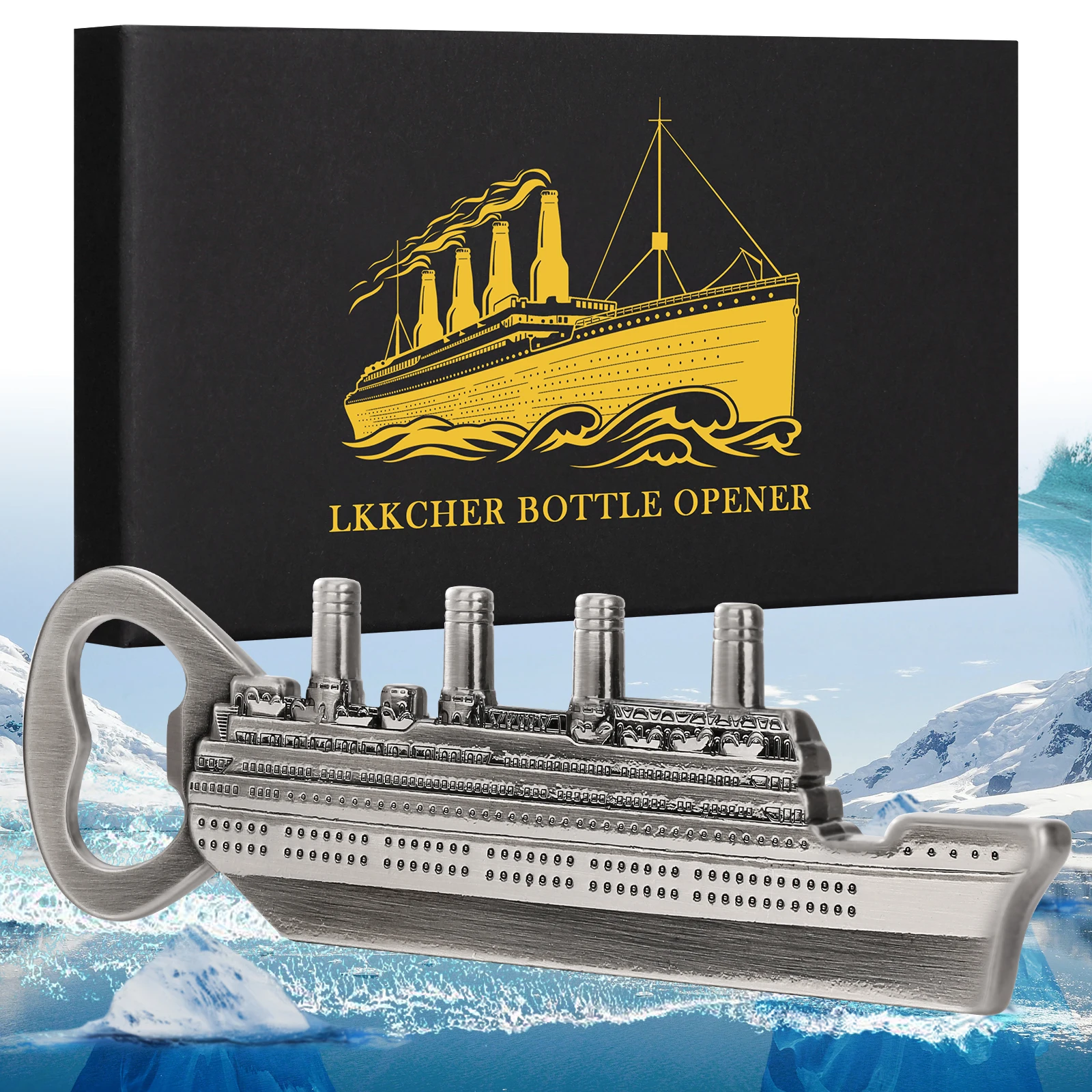 

LKKCHER 3D Steamship Design Beer Bottle Opener Vintage Ship Shape Punk Soda Glass Bottle Corkscrew Gifts Set for Father Husband