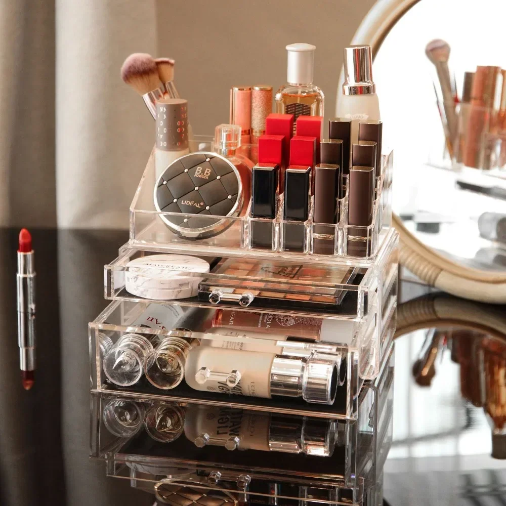 Cosmetics Storage Box Acrylic Transparent Drawer Storage Box Large Capacity Desktop Compact Dustproof makeup organizer