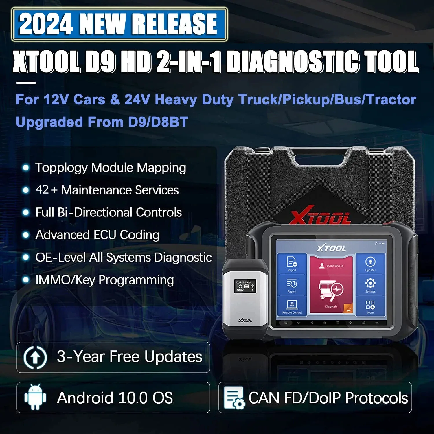 XTOOL D9HD Heavy Duty Truck Diagnostic Tool All System Diagnose 12V 24V Truck Scanner ECU Coding Key Programming DPF Reset