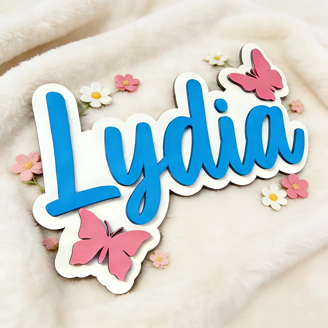 Personalized Blue & Pink Butterfly Name Room Sign, Customizable Pastel Door Plaque, Nursery Bedroom Decor, Sweet Gift view 3