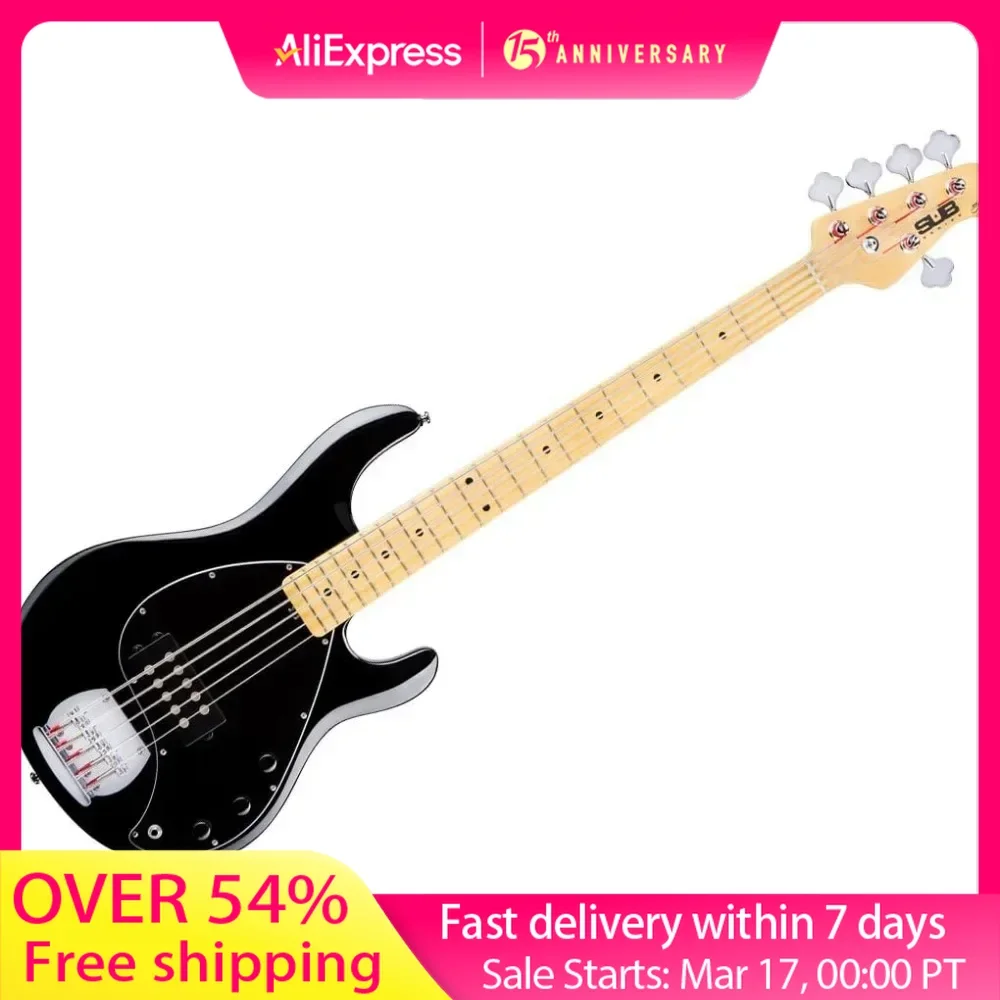 5-String Electric Guitar Bass Guitar in Black Instrument Musical Instruments Sports Entertainment