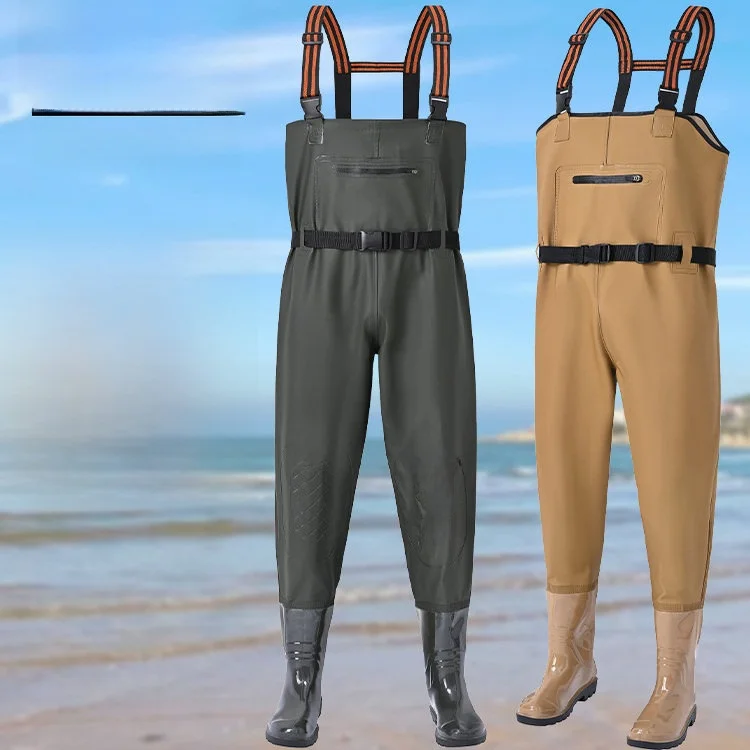 thickened-and-heightened-wading-pants-raincoat-with-boots-waterproof-overall-men's-fishing-gear-full-body-water-shoes