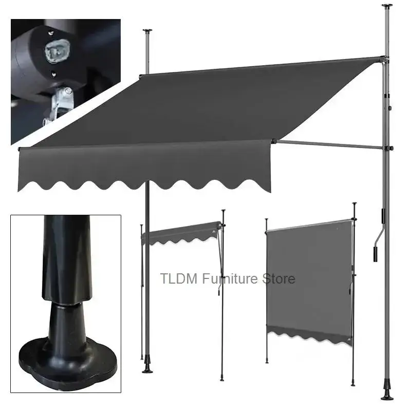 Retractable Sun Shelter Gazebo for Garden Patio Outdoor Cafe Hand Crank Fabric Canopy Modern Shade