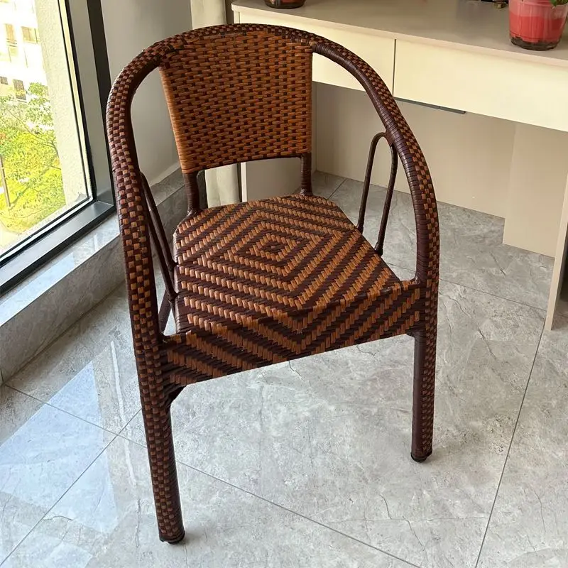 Rattan chair rattan courtyard furniture stool outdoor indoor elderly chair balcony back chair anti-sun four-season armrest ratta