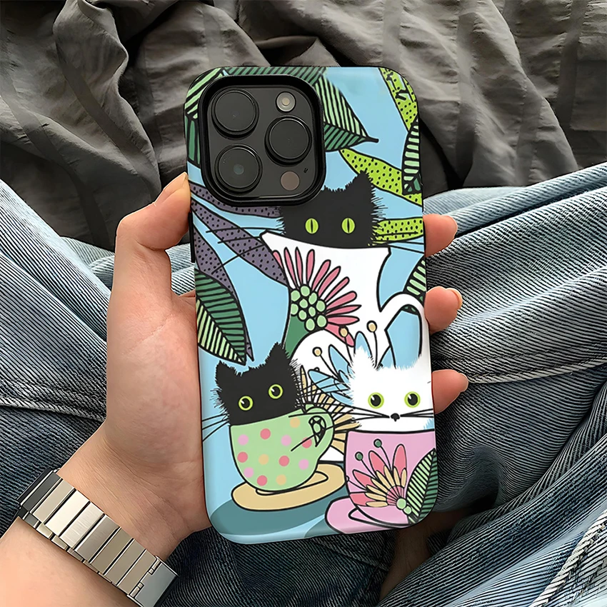 Custodia per telefono gattino colorato per Iphone 17 16 15 14 13 Pro 12 11 Max Plus 16Pro Custodia per telefono a doppio strato Creative 15Pro Cover Shell