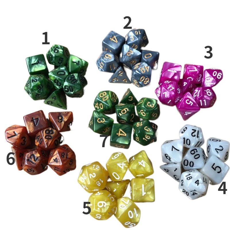 7Pcs/set New Foreign Trade Product Multi Sided Digital Dice Acrylic Pearl Pattern PRTG Game Color