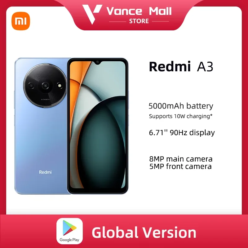 Global Version Xiaomi Redmi A3 Smartphone Mediatek Helio G36 6.71 Inch HD Screen Dual Camera 5000mah Battery 10w Fast Charge