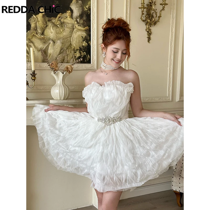 REDDACHiC المرأة القوس قطار توتو ثوب الماس حزام الأبيض الدانتيل يصل حمالة مشد فستان قصير الأميرة عيد ميلاد ملابس للحفلات #1