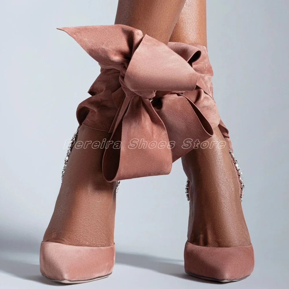 Suede Ballerina Slingback Butterfly-Knot Sandals Pointed Toe Cover Heel  White Crystal Design Ladies Dress Party Runway Shoes image 5