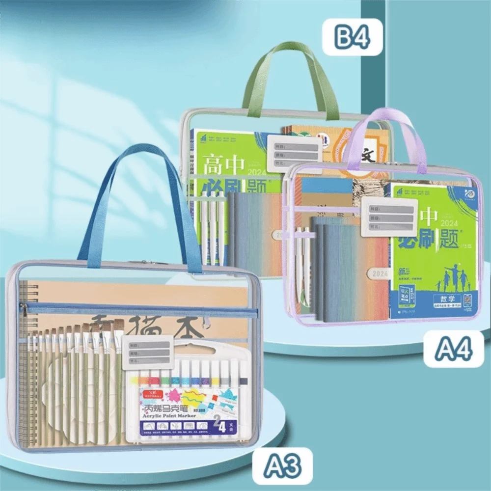 Nylon Mesh Mesh Zipper Pouch Bag A3 Transparent Transparent File Bag Large Capacity Thickened Document Bag