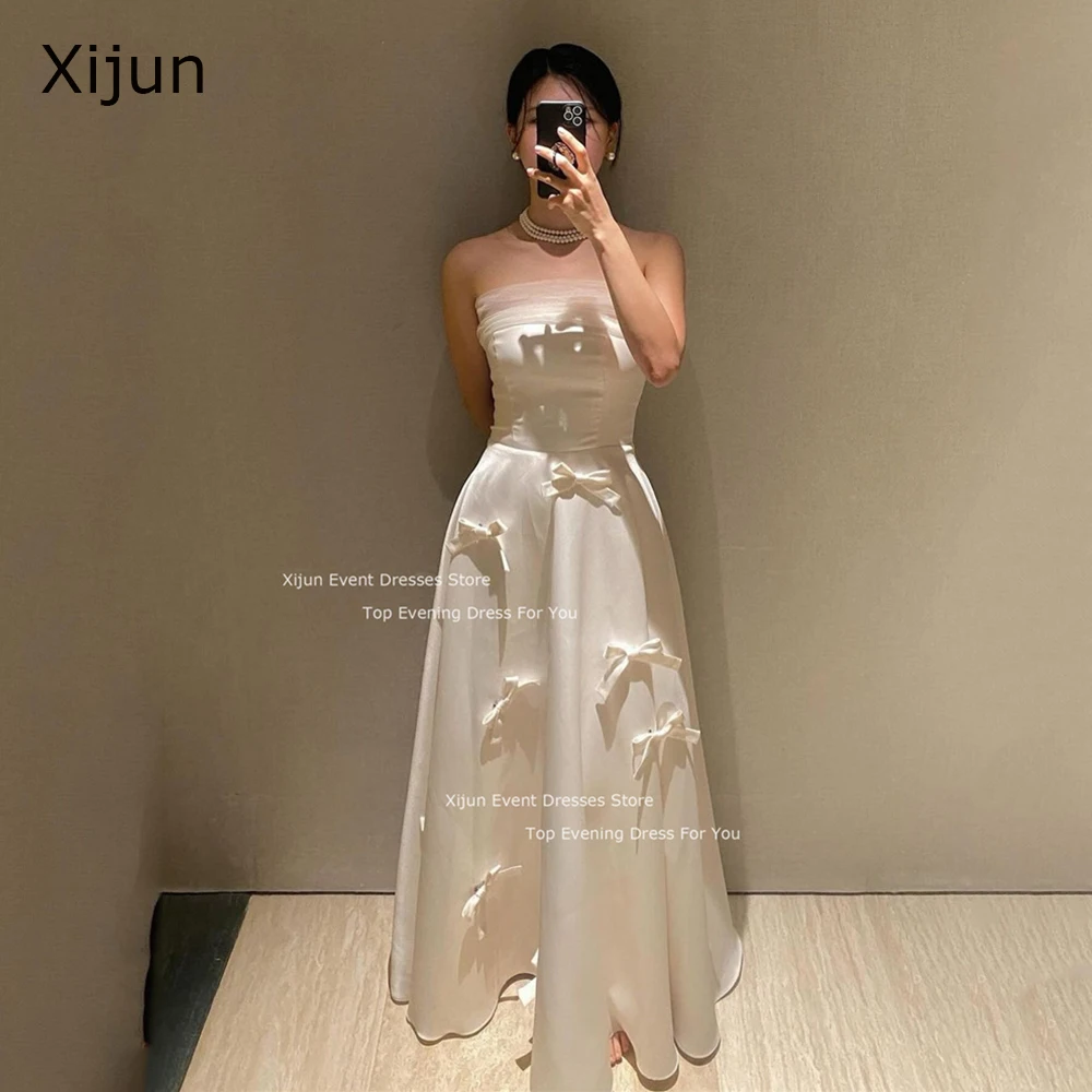 Xijun-vestidos de noiva simples sem alças para mulheres, vestidos de casamento coreanos, comprimento do tornozelo, vestido de festa para noiva, 2024