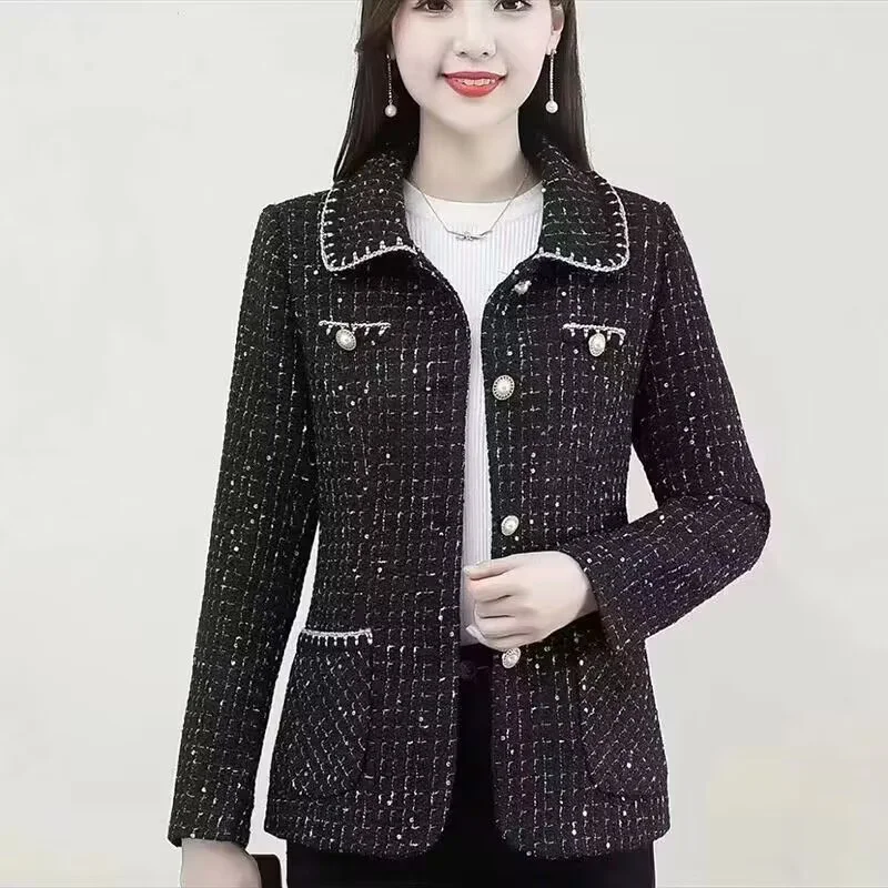 Średni Wiek Matka Flip Collar Blazer Jacket Wiosna Jesień Kobiety Duży Rozmiar 6XL Tops Coat Nowa Moda Damska Krótki Garnitur Odzież wierzchnia