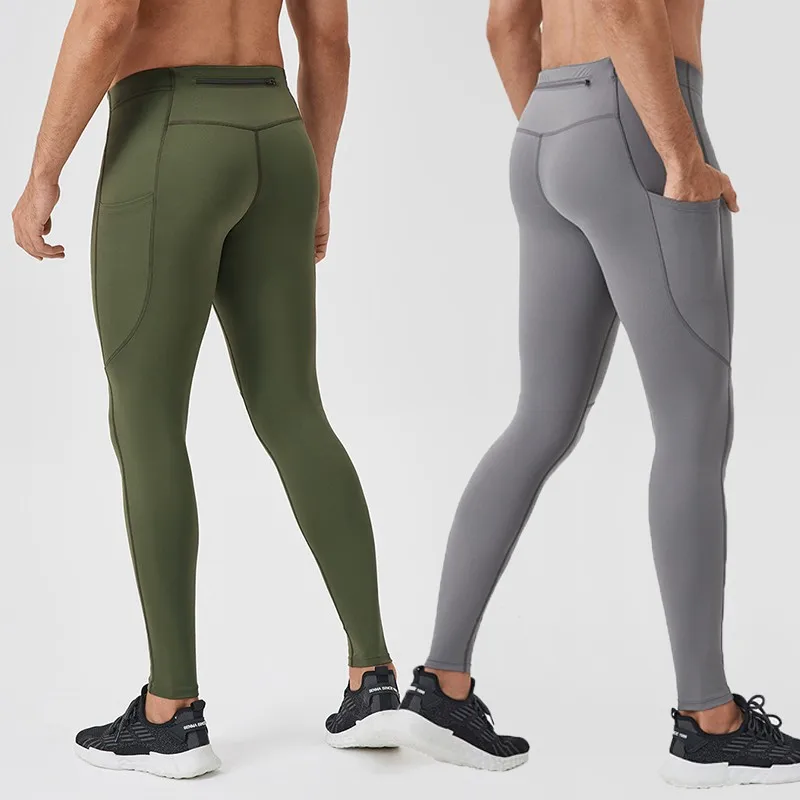 Spring Autumn Men Running Tights GYM Pants Male Basketball Football Soccer Fitness Pants Exercise Sport Pocket Long Leggings A55