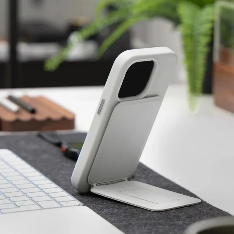 محفظة ثلاثية الطي من الجلد الصناعي مع حامل هاتف مغناطيسي، فتحات بطاقة حامل قابلة للتعديل، حامل متعدد الزوايا لصور السيلفي المباشرة #5