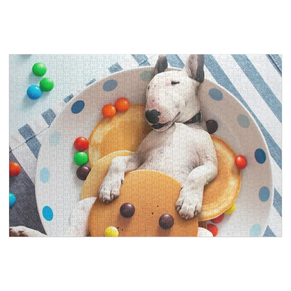 Miniature Bull Terrier Pancakes Jigsaw Puzzle Custom Wooden Name Christmas Gifts Game Children Anime Puzzle