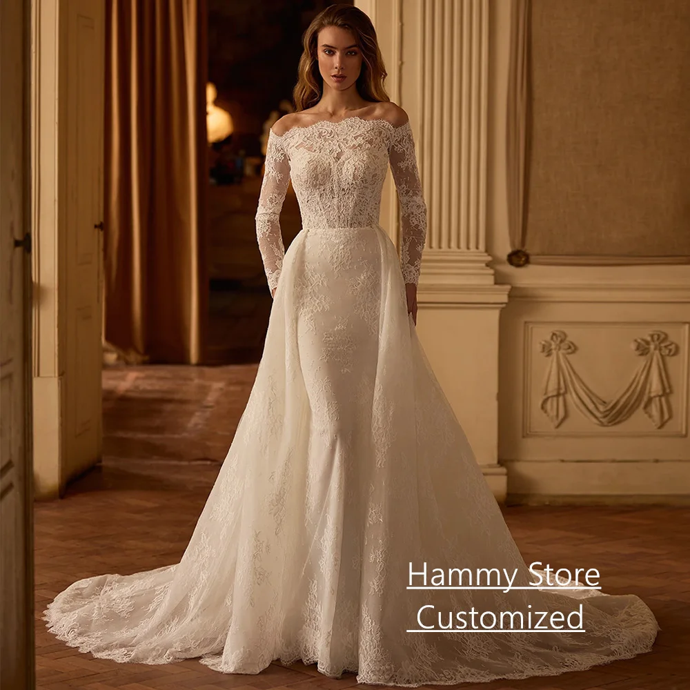 

Luxury Mermaid Wedding Dress Detachable Train Customized Sweetheart Sleeveless Exquisite Lace Bridal Gown for Woman Bride