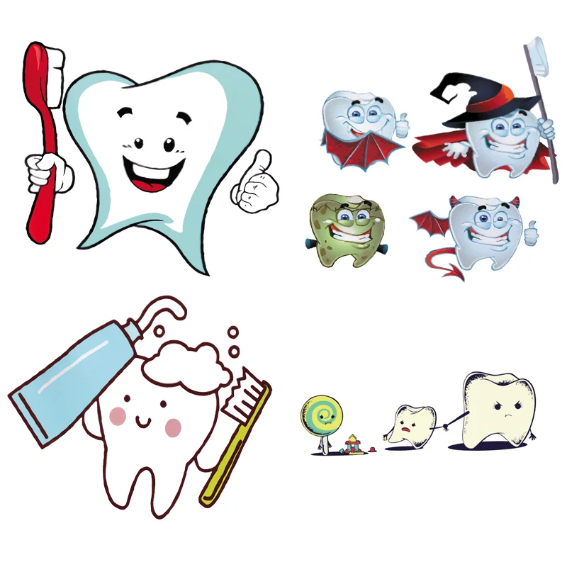 Cute Tooth Candy Iron on Patches For DIY Heat Transfer Clothes T-shirt Thermal transfer stickers Decoration Printing Appliques