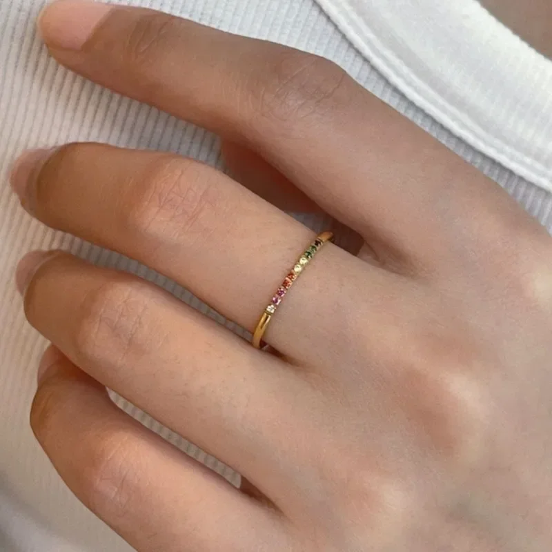 Vintage Metal Rainbow Color Star Cubic Zircon Stone Rings for Women Gold Color Adjustable Open Ring Stackable Rings Jewelry Gift