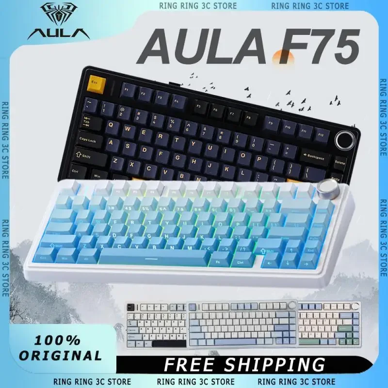 AULA F75 Wireless Mechanical Keyboard With Knob Hot Swap RGB Gasket Low Latency Low Noise Customized Bluetooth Gaming Keyboard