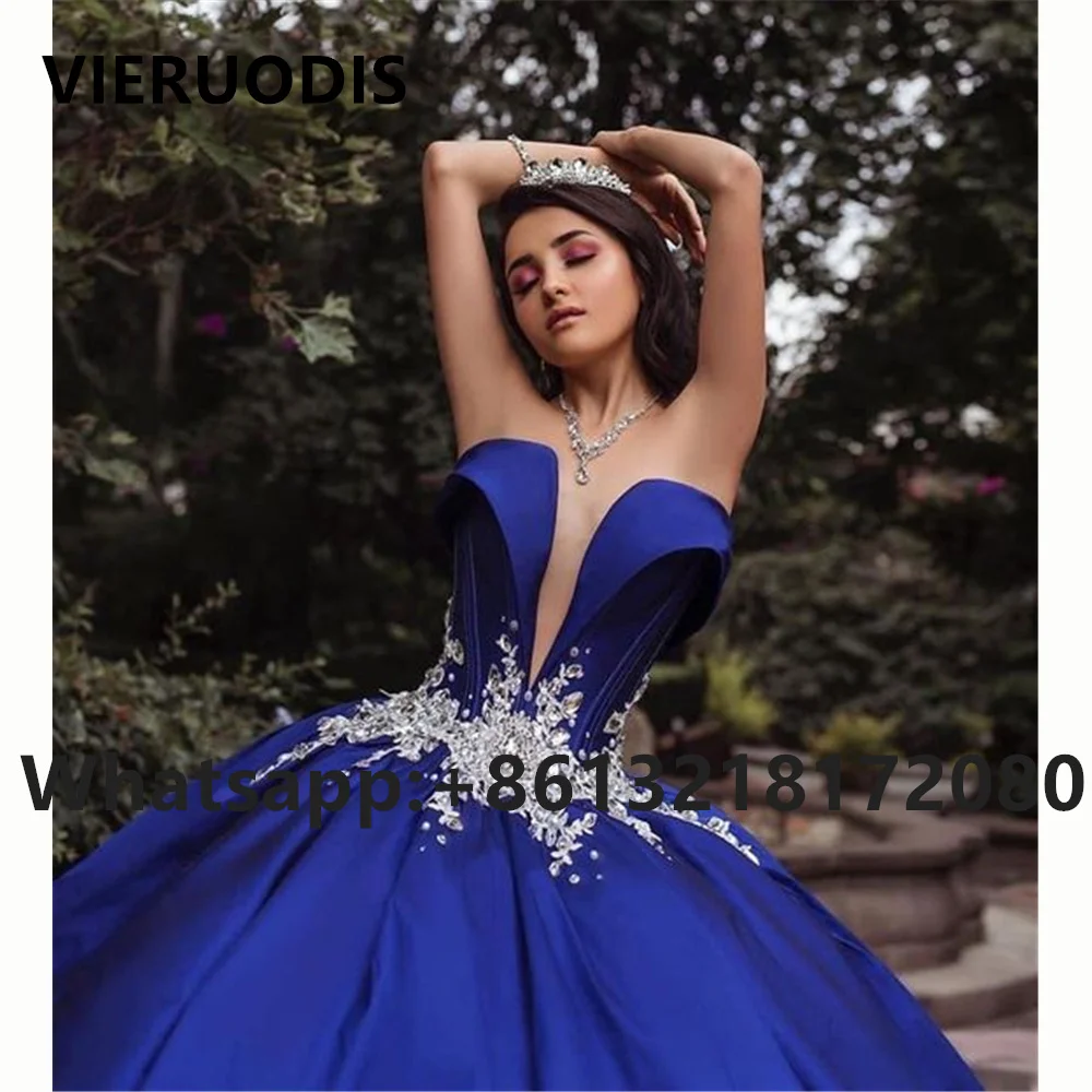 

Royal Blue Beadings Ball Gown Quinceanera Dresses Sweet 16 Princess Prom Gowns Vestido De 15 Anos Quinceaner