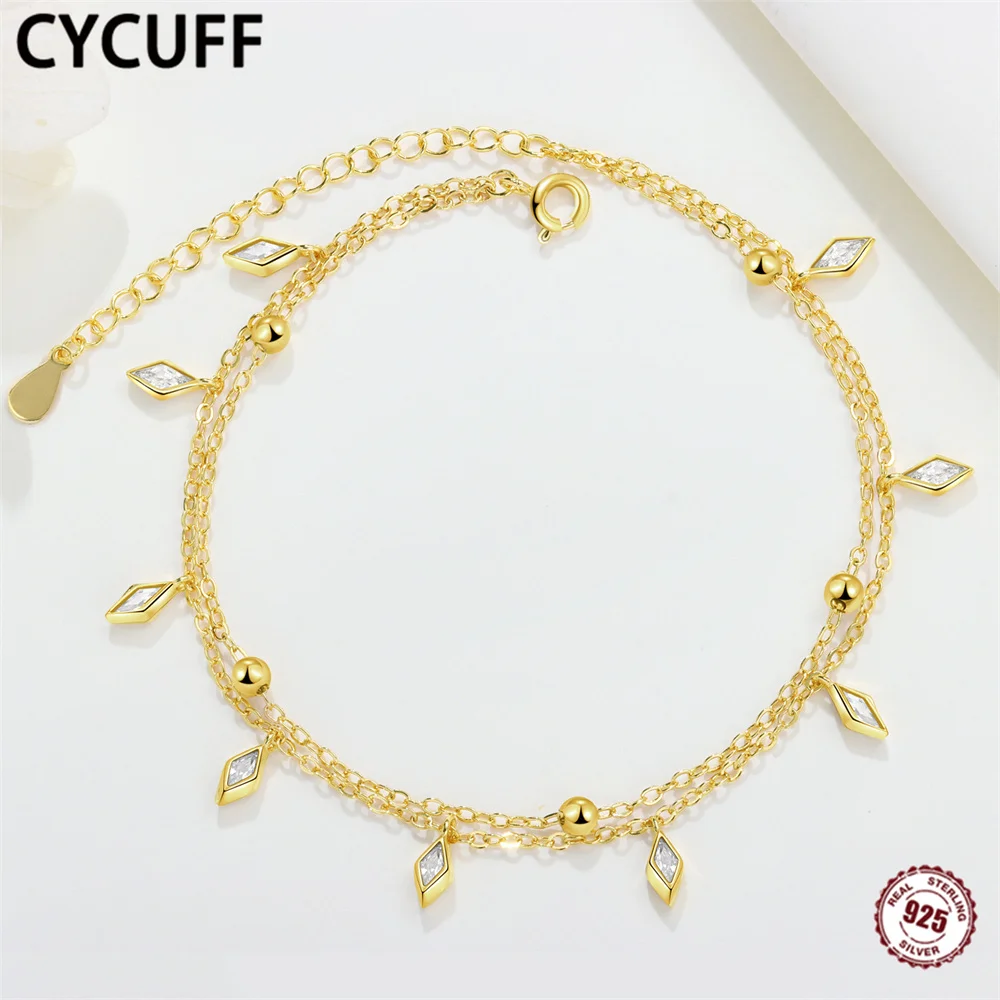 CYCUFF جديد 100% 925 فضة أقراط البوهيمي نمط مزدوج الطبقات الكاحل سلسلة السيدات السفر مجوهرات رائعة