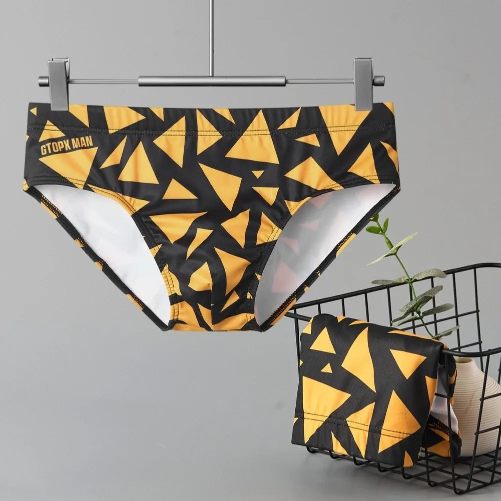 Men Swimming Briefs Quick Dry Underwear Bulge Pouch Low-Waist Printing Panties Quick Drying Triangle Underwear