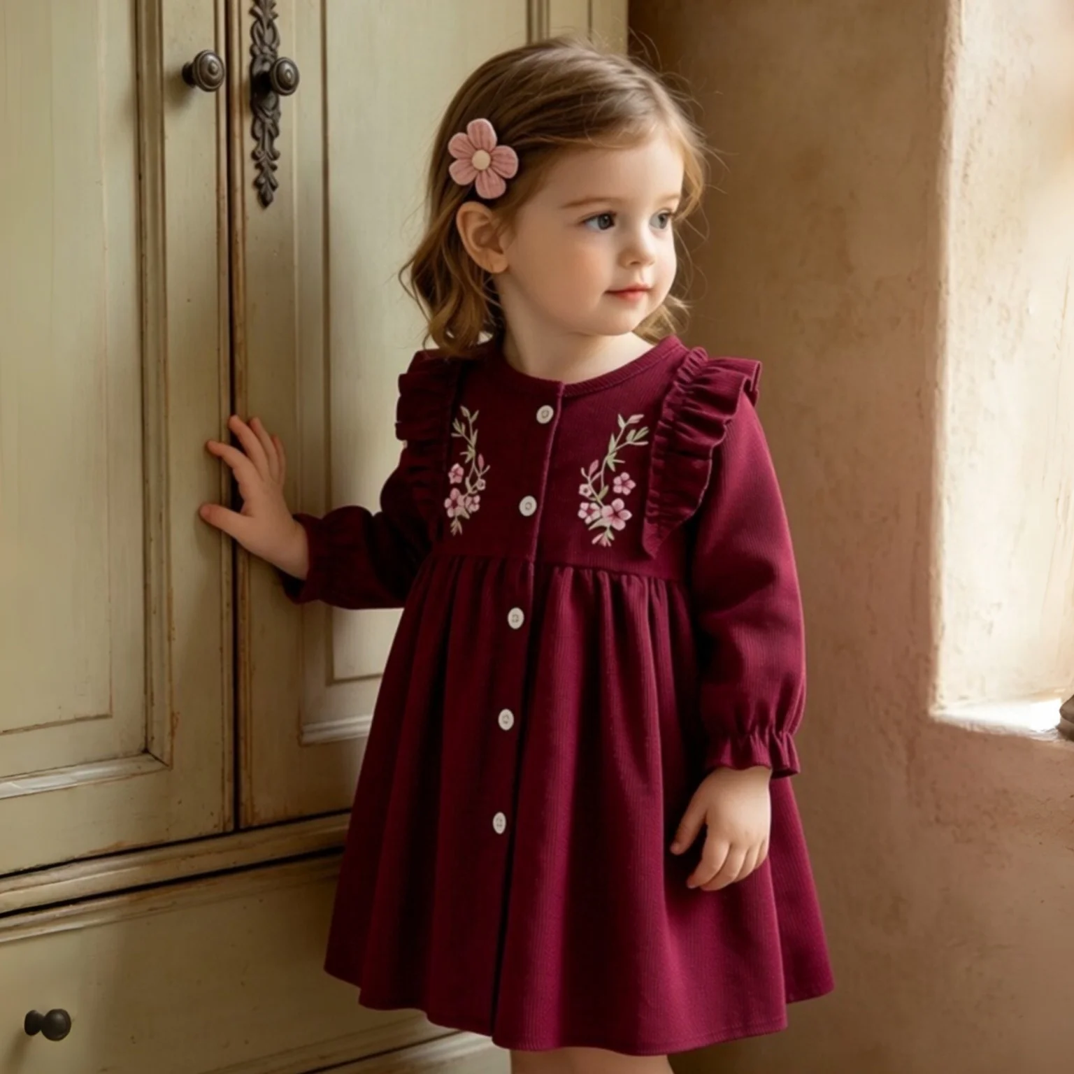 Baby Girl Dress Autumn And Winter New Long Sleeved Retro Sweet Princess Dress Christmas Fashion Party Dress Children's Clothing