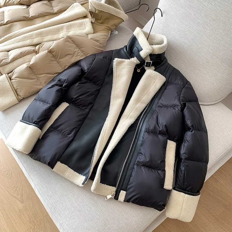 Women's Winter Top Coat Down Jacket White Duck Down Patchwork Short Thick Warm Simple Comfortable Casual Niche Versatile Skinny