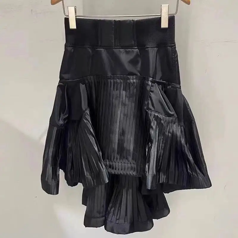 SAC 25 Solid Color High Waist Skinny Skirt Irregular Pleated Versatile Skirt