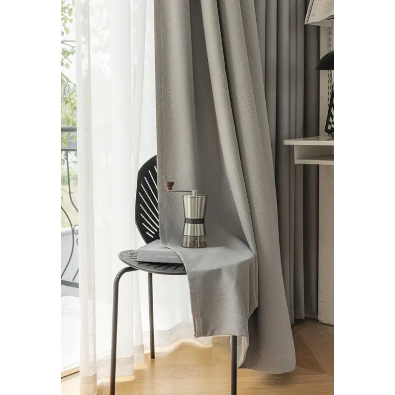 Simple and Elegant Double-sided Rice Grain Cotton Gray Cotton and Linen Blackout Curtains Living Room Bedroom Balcony Curtains