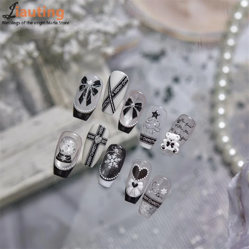 Pretty Snowflake Bow Crystal Ball Nail Art Sticker Embossment Self Adhesive Nail Sticker New Year Christmas Manicure Decals Gift