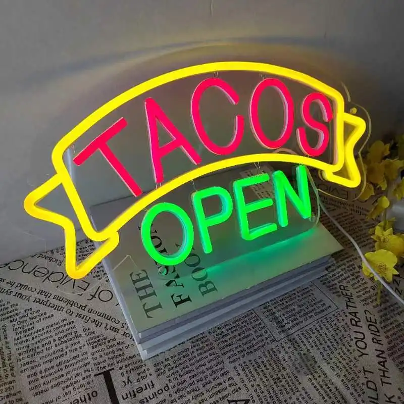 

Open Tacos Neon Sign Light Mexican Restaurant Neon Led Sign Eating Room Decor Wall Neon Lights For Kitchen Bar Street Food Store