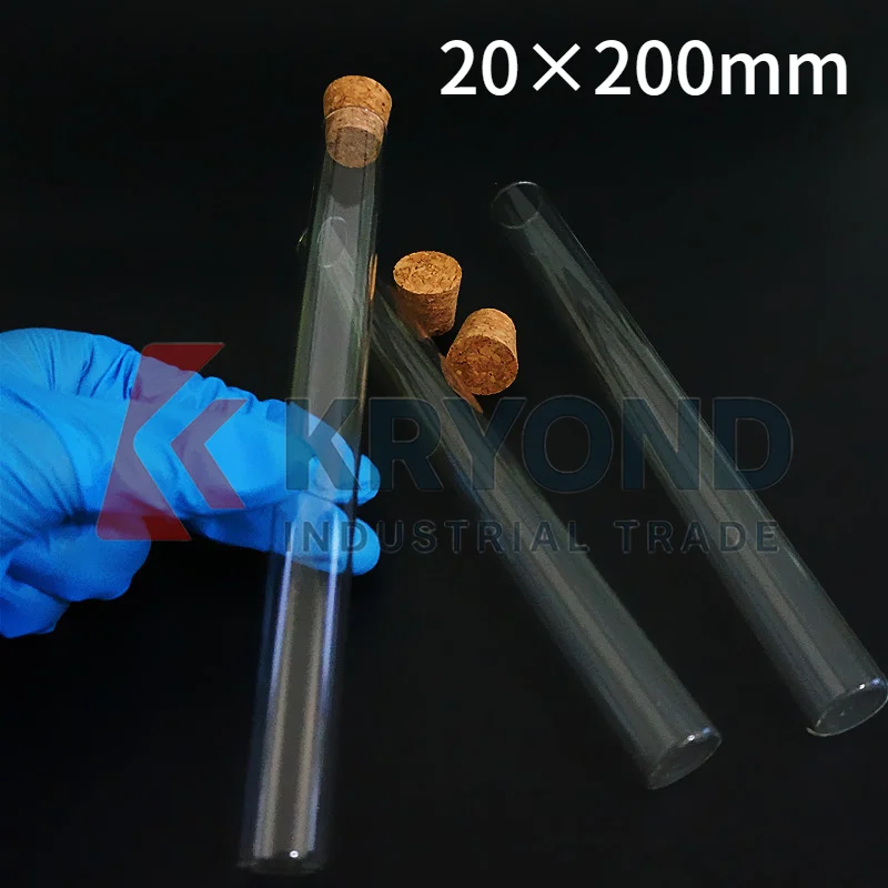 5 個 20x200mm 平底ガラス試験管コルク付き高温耐圧性ラボガラス管オリジナル製品
