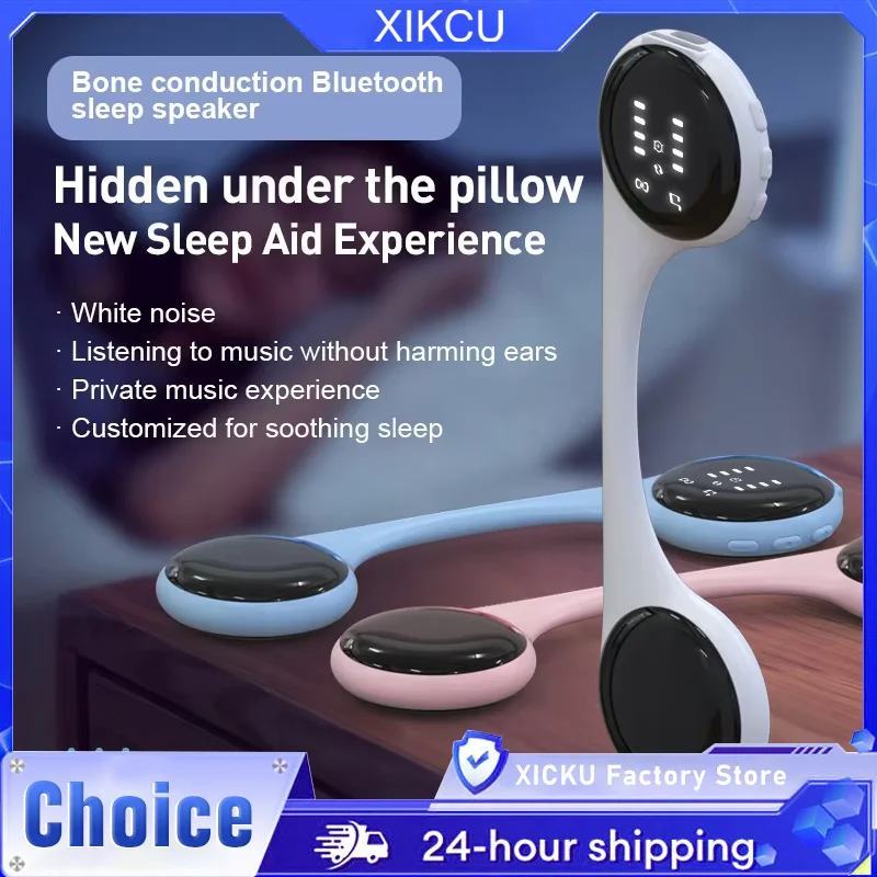 Under Pillow Bone Conduction Bluetooth Speaker White Noise Sleep Aid Music Box with LED Display Support TF Card Timed Shutdown