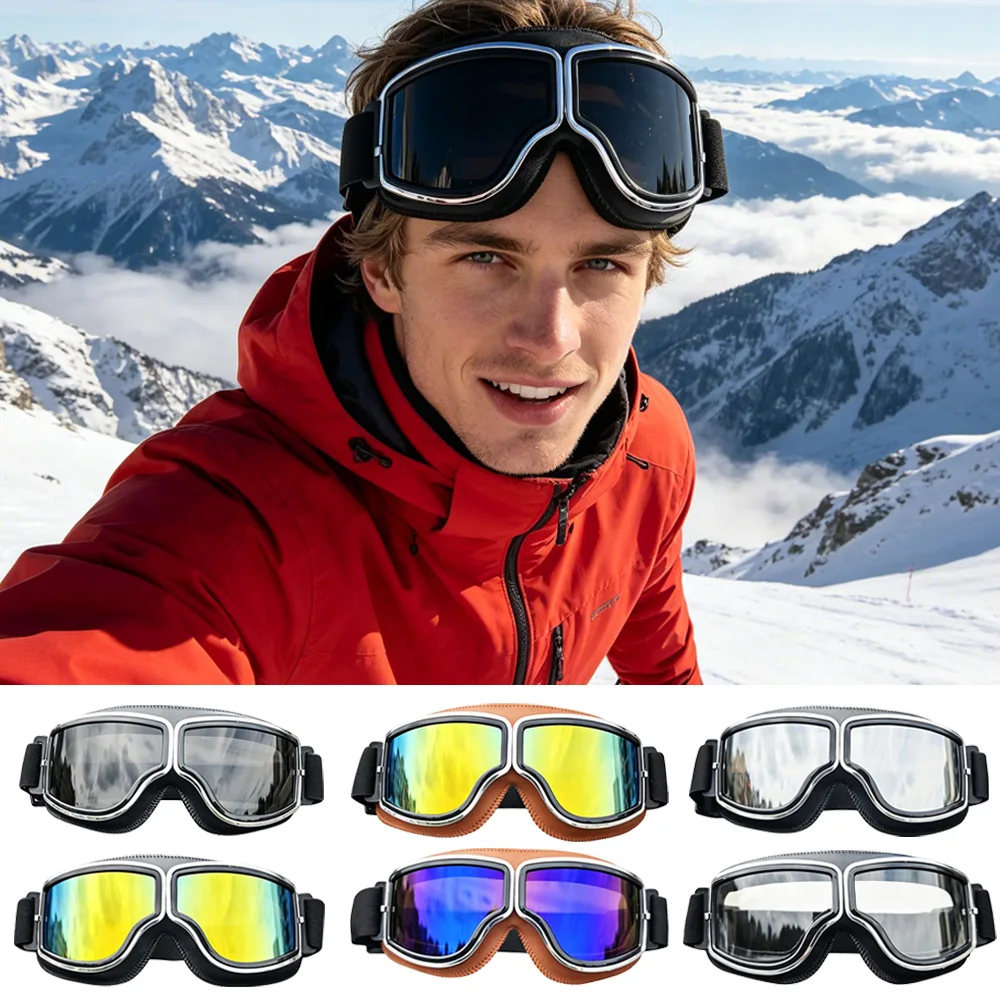 Plated Steel Frame Goggles Off‑Road Ski Sport For Glasses‑Wearing Adults Anti‑Wind Adjustable Elastic Strap Safe Goggles